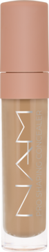 Wegański beżowy korektor MANA PRO SHAPING CONCEALER w przezroczystej tubce z matową, różową zakrętką, widok z przodu.