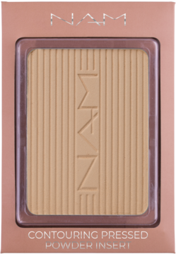 Jasny beżowy wkład NAM Contouring Pressed Powder z wytłoczonym logo, do magnetycznej kasetki, widok z góry.