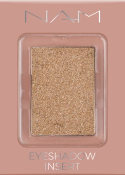 NAM Foil Eyeshadow #2 Sunny Gold, złoty wkład do paletki, widok z przodu opakowania. Intensywnie błyszczący.