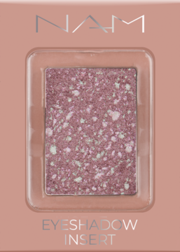 NAM Foil Eyeshadow Stellar Pink #4, różowy wkład z brokatem, widok z przodu, intensywny połysk.