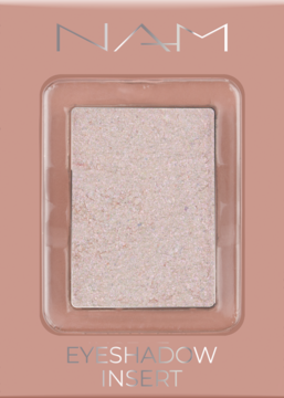 NAM Foil Eyeshadow nr 5 Sparkling Rose, jasny, intensywnie błyszczący wkład, widok z przodu w beżowej oprawie.