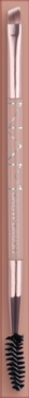 Rose gold dwustronny pędzel do stylizacji brwi, z czarną szczoteczką i przezroczystą sekcją tuby.