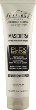 Il Salone Maschera Plex Rebuilder maska, biała tubka z beżową zakrętką, złote detale, widok z przodu.