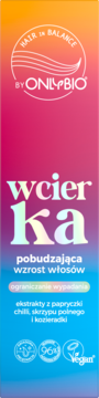 OnlyBio Wcierka pobudzająca wzrost włosów z chilli, skrzypem, kozieradką, gradient tła, przód.