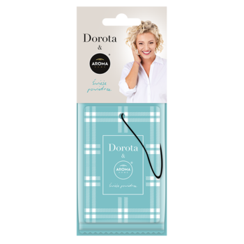Odświeżacz powietrza Aroma Home & Dorota 'Świeże powietrze', jasnoniebieski w białą kratkę, obok Dorota Szelągowska.