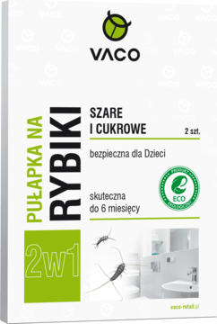 VACO pułapka na rybiki szare i cukrowe, 2w1, biało-zielone opakowanie, widok z przodu.