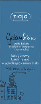 Ziaja GdanSkin, kolagenowy krem na noc, niebieskie opakowanie, wygładzający zmarszczki, 90% naturalnych składników.