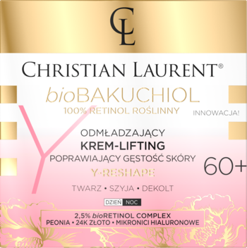 Christian Laurent bioBakuchiol krem liftingujący 60+, opakowanie biało-różowe ze złotymi detalami, widok z przodu.