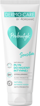 Dermo-Care by 4Organic Probiotyk Sensitive, biała tubka naturalnego płynu do higieny intymnej, widok z przodu.