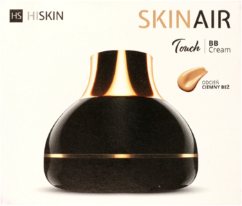 SKIN AIR Touch BB Cream w eleganckim czarnym opakowaniu ze złotymi detalami, na jasnym tle z beżową próbką.