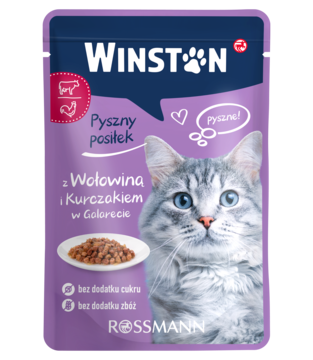 WINSTON Pyszny posiłek ,karma pełnoporcjowa mokra dla dorosłych kotów, z wołowiną i kurczakiem w galarecie,przód