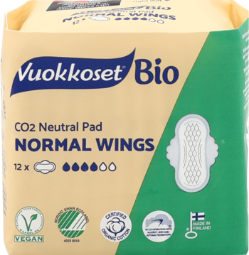 VUOKKOSET 100% BIO ,podpaski higieniczne ze skrzydełkami, biodegradowalne, Normal,przód