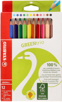 STABILO GreenTrio ,kredki ołówkowe, drewniane, ergonomiczne, 12 kolorów,przód