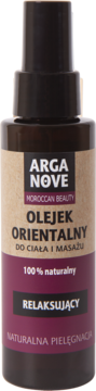 Arganove Orientalny Olejek Do Ciała i Masażu 100% naturalny, relaksujący, w ciemnej butelce z pompką.