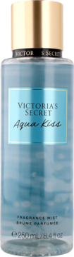 Victoria's Secret Aqua Kiss fragrance mist, 250ml blue bottle with a gold cap, clearly visible front view.