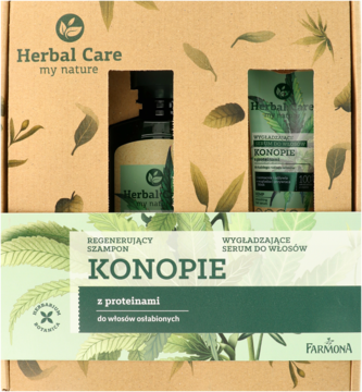 FARMONA HERBAL CARE ,szampon regnerujący, serum do włosów wygładzające,przód