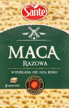 Sante Maca Razowa, pszenno-żytnia, zielone opakowanie z młynkiem, widok z przodu, tradycyjnie wypiekana.