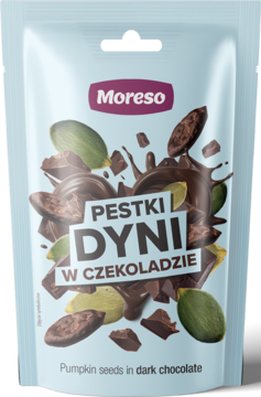 MORESO Quick Choco ,pestki dyni w belgijskiej czekoladzie, prażone i solone,przód