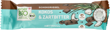 EnerBiO batonik kokosowo-gorzka czekolada, BIO bezglutenowy, turkusowe opakowanie z ilustracją.