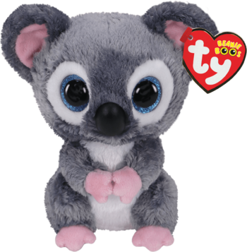 Pluszowa maskotka Ty Beanie Boos koala, szara, z dużymi błyszczącymi oczami i różowymi detalami, z przodu.