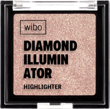 Wibo Diamond Illuminator, szampański rozświetlacz do twarzy lub cień do powiek w kwadratowym kompakcie, widok z góry.