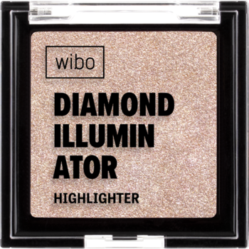Wibo Diamond Illuminator Highlighter, kwadratowy, perłowy, szampański rozświetlacz w kompakcie, widok z góry.