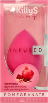 KillyS Pomegranate Make Up Sponge, różowa gąbeczka do makijażu "INFUSED" w przezroczystym opakowaniu, przód.