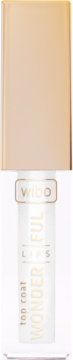 Błyszczący topper do ust Wibo Wonderful Lips w przezroczystej tubce ze złotą zakrętką, widok z przodu.