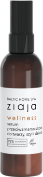 Ziaja Wellness serum przeciwzmarszczkowe do twarzy, brązowa butelka z atomizerem, 98% naturalne, wegańskie.