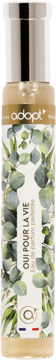 Adopt' Oui pour la Vie woda perfumowana dla kobiet, flakon z eukaliptusem, złoty płyn, widok z przodu.