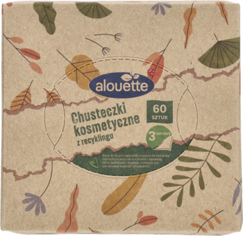 Alouette chusteczki kosmetyczne z recyklingu, 60 sztuk, 3-warstwowe, w opakowaniu z jesiennymi liśćmi.