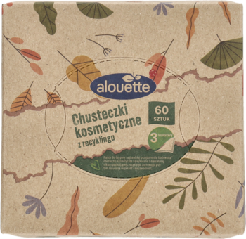 Alouette chusteczki kosmetyczne z recyklingu, 60 sztuk, 3-warstwowe, w opakowaniu z jesiennymi liśćmi.