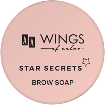 AA Wings of Color Star Secrets Brow Soap w jasnoróżowym okrągłym kompakcie, widok z przodu.