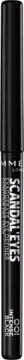 Czarna kredka do oczu Rimmel Scandal'eyes Exaggerate 001 Intense Black, z etykietą, pionowo.