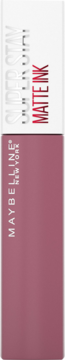 Matte pomadka Maybelline Super Stay Matte Ink w odcieniu brudnego różu, widok z przodu, biała nakrętka.