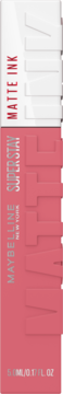Maybelline Super Stay Matte Ink, różowa szminka w płynie w opakowaniu, z napisem Matte Ink, obrócony widok z przodu.