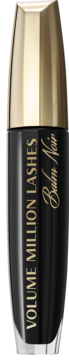 Czarna maskara L'Oréal Volume Million Lashes Balm Noir ze złotą nakrętką, pionowo, widok z przodu.