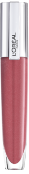 Błyszczyk L'Oréal Brilliant Signature Plump-In-Gloss, różowy, mieniący się, w szklanej butelce, widok z przodu.