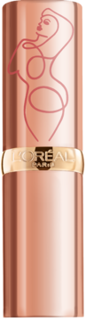 L'Oréal Color Riche Les Nus szminka nude, różowo-złota tuba z grafiką i logo L'Oréal, widok z przodu.