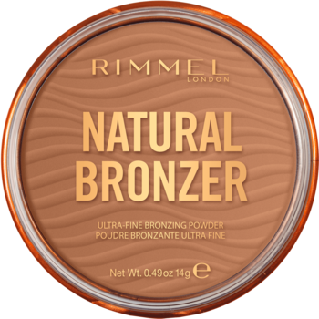 Rimmel Natural Bronzer, okrągły kompakt z brązowym, rozświetlającym pudrem brązującym, ultra-fine, efekt muśniętej słońcem.