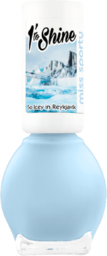Szybkoschnący, jasnoniebieski lakier Miss Sporty 1'To Shine "So Icey in Reykjavik", butelka z widokiem z przodu.