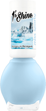 Szybkoschnący, jasnoniebieski lakier Miss Sporty 1'To Shine "So Icey in Reykjavik", butelka z widokiem z przodu.
