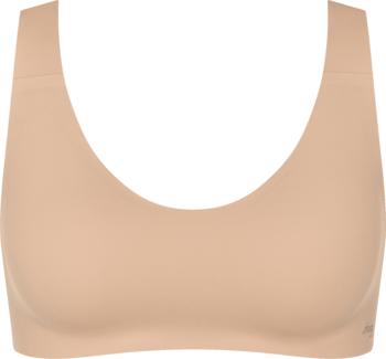 Beżowy, gładki biustonosz braletka Sloggi Zero Feel Core, bezszwowy, z miękkiej mikrofibry, widok z przodu na wprost.