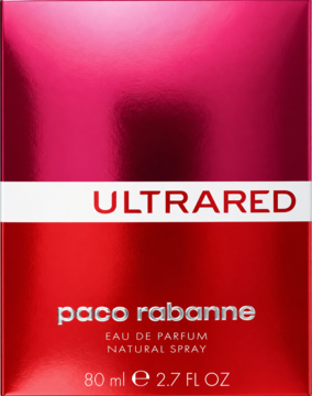 Paco Rabanne Ultrared woda perfumowana 80ml, pudełko w metalicznym różu i matowej czerwieni, widok z przodu.