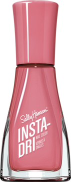 Sally Hansen Insta-Dri Rapid Rose lakier do paznokci w szklanej butelce z różową nakrętką, widok z przodu.