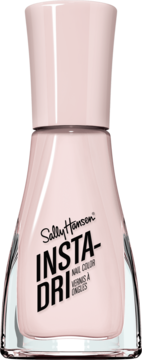 Sally Hansen Insta-Dri lakier do paznokci w kolorze In a Blush, jasno-różowa butelka z czarnym napisem.