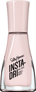 Sally Hansen Insta-Dri lakier do paznokci w kolorze In a Blush, jasno-różowa butelka z czarnym napisem.