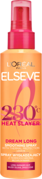 L'Oréal Elseve Dream Long Heat Slayer, pomarańczowy spray wygładzający, z ochroną termiczną do 230°C, widok z przodu.