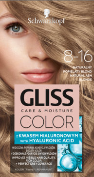 SCHWARZKOPF GLISS COLOR Care & Moisture ,farba do włosów, trwała, nr 8-16 Naturalny Popielaty Blond,przód