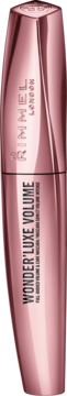 Rimmel Wonder'Luxe Volume, rose gold metaliczna butelka tuszu do rzęs, widok z przodu, pionowo.